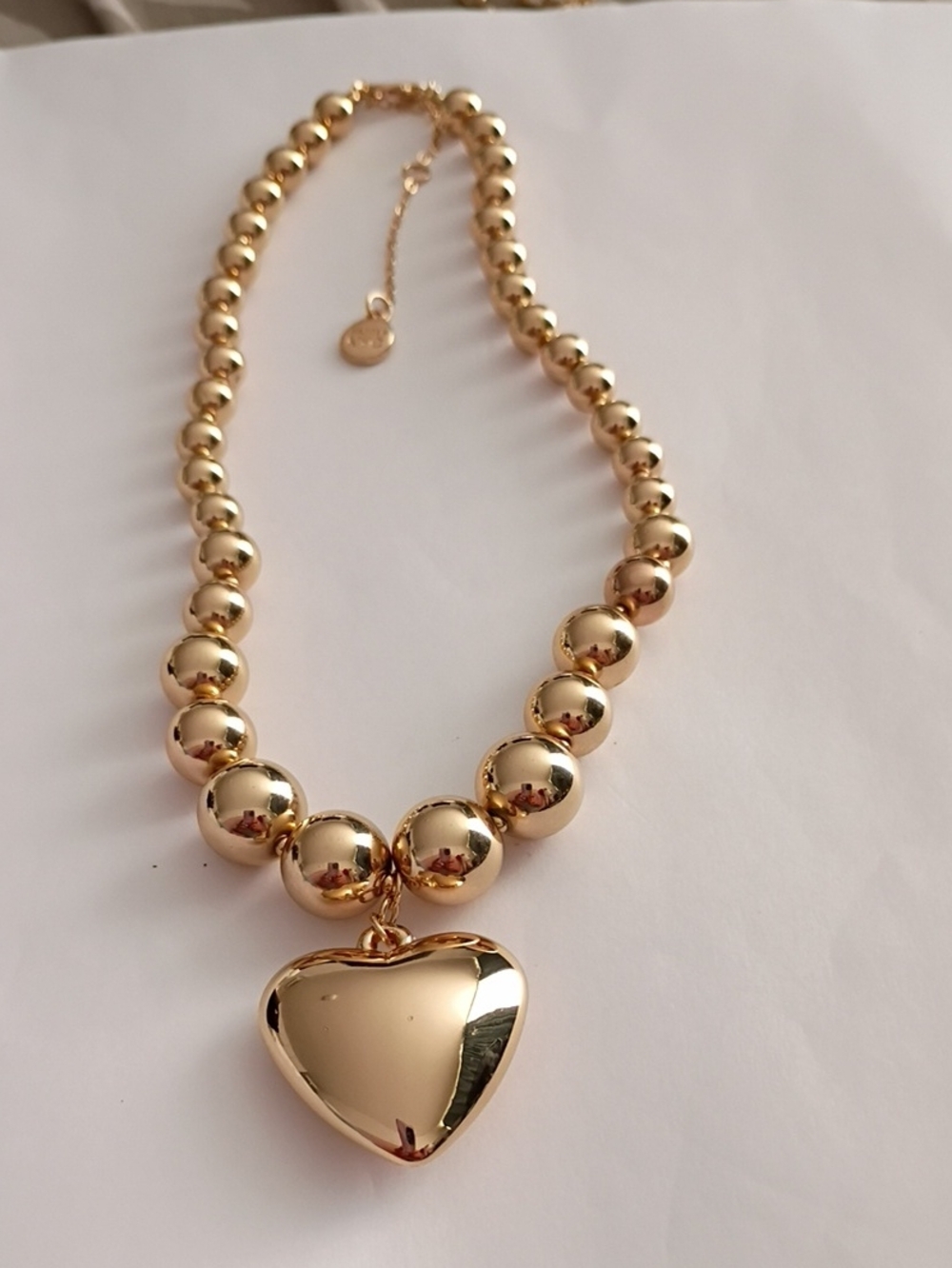 Polished Gold Heart Bead Necklace - Women Jewelry